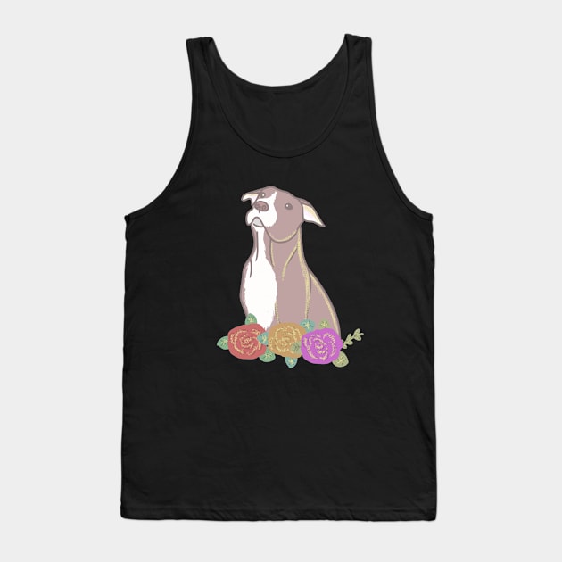 Pitbull and flowers Tank Top by Antiope